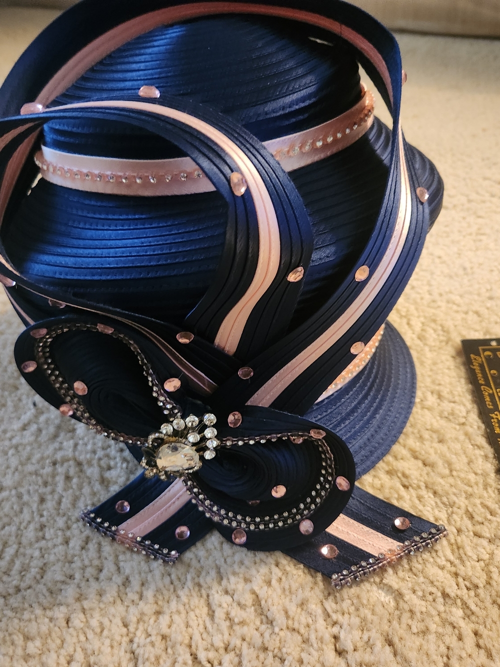 Donna Vinci Navy Hat with Pink Accent and Crystal Trim
